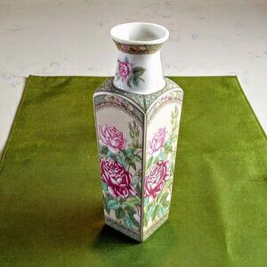 Pink Floral Square Porcelain Vase
